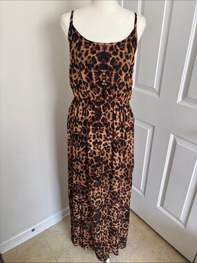 No Boundaries Leopard Print Sleeveless Maxi Dress Juniors Large 11-13